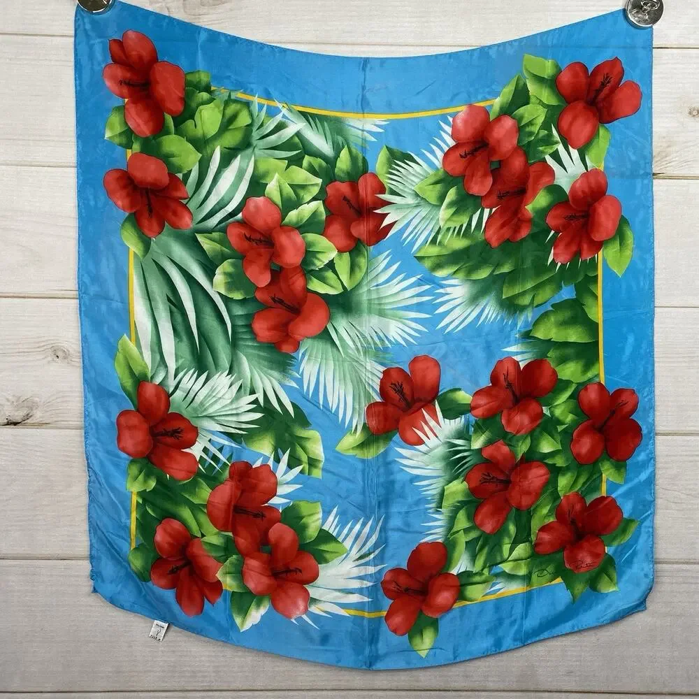 Vtg Oscar De La Renta Silk Scarf Accessory Street Collection Square 80s Japan
